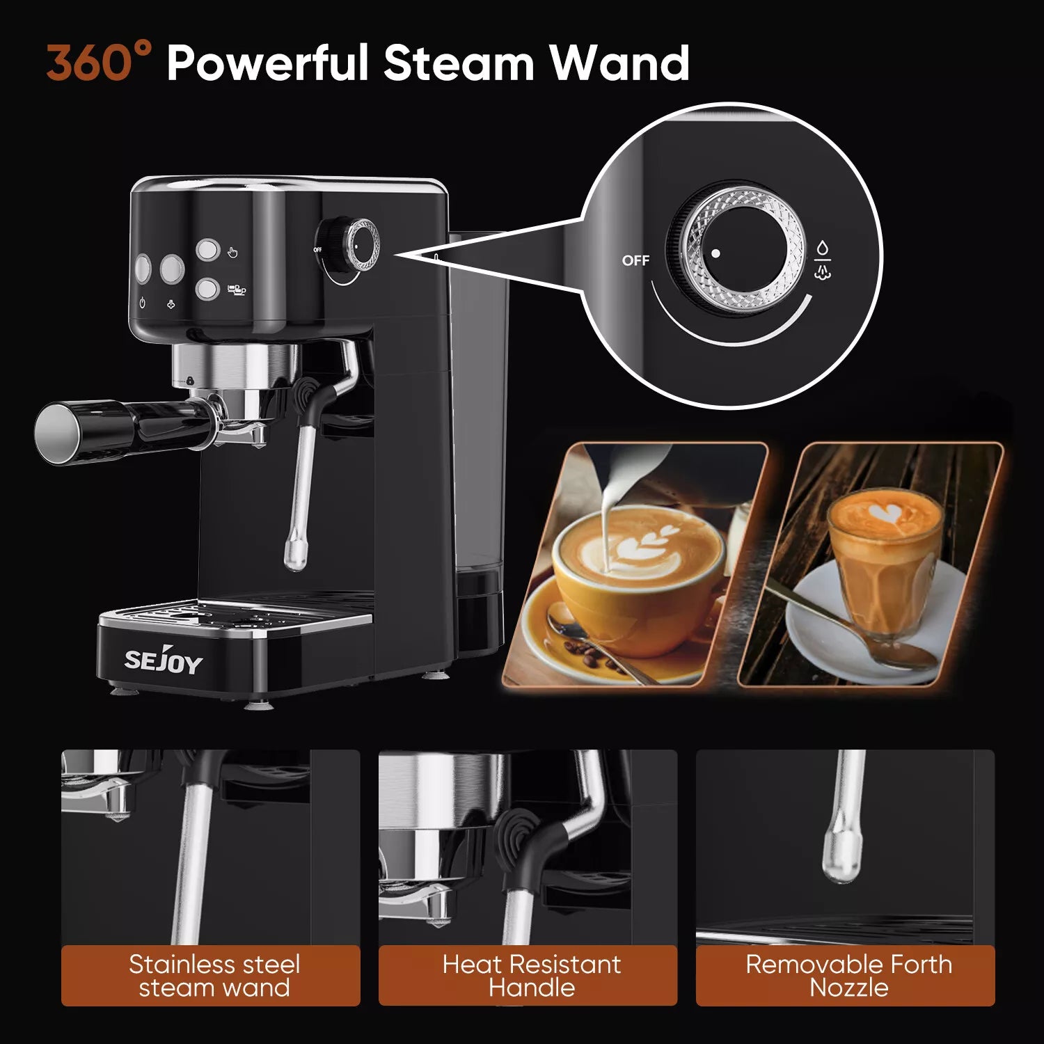 20-Bar Espresso Coffee Maker with Steam Wand Lattes & Cappuccinos