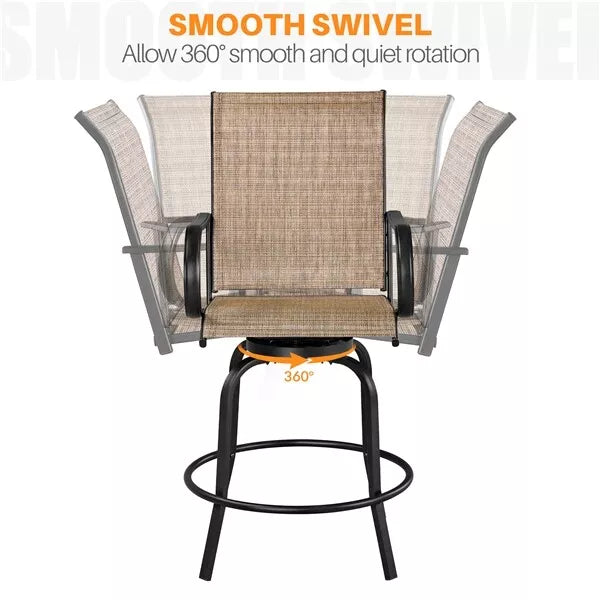 Outdoor Patio Swivel Bar Stools Set of 2 Texteline Bistro Chairs