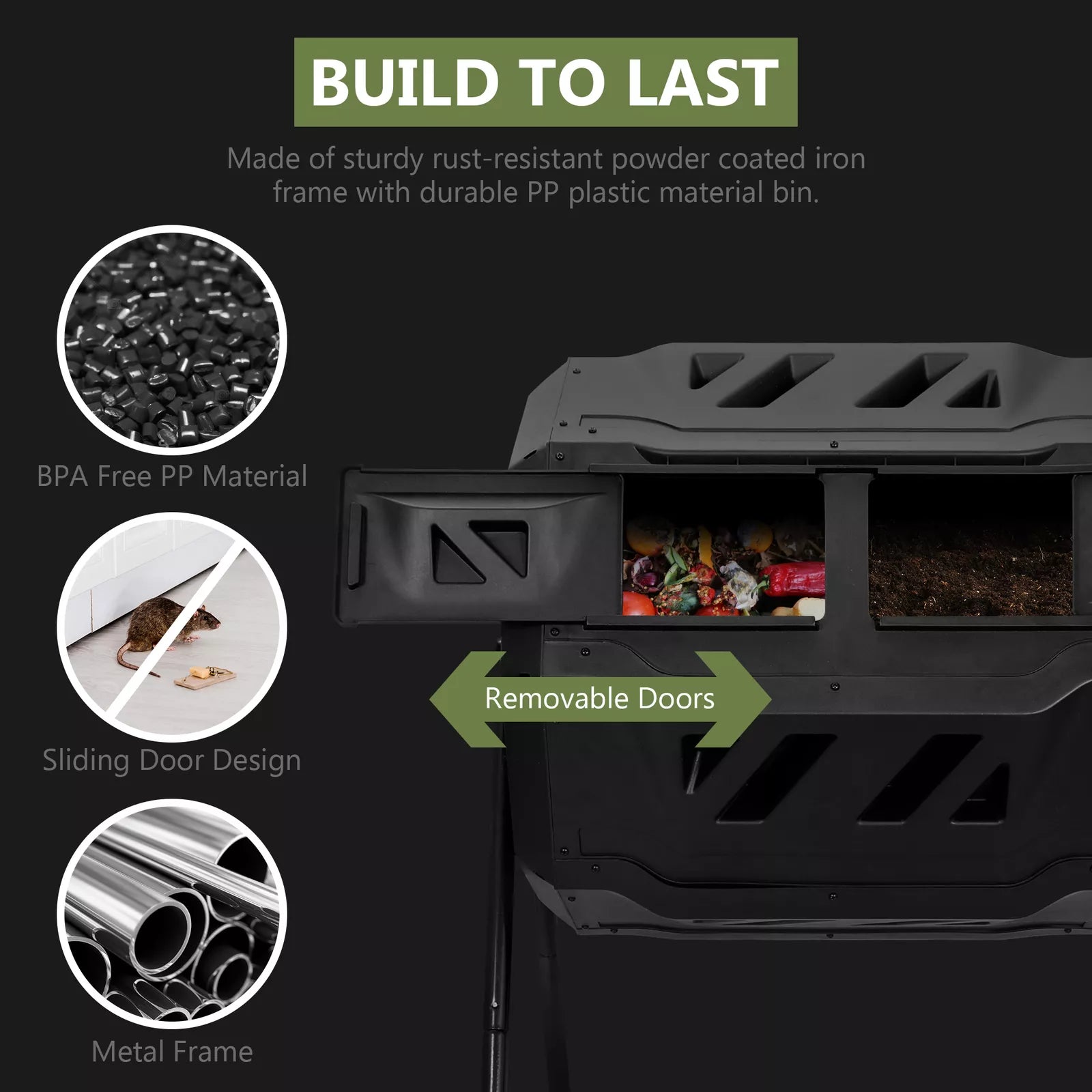 43 Gallon Outdoor Dual Compost Tumbler Bin with Rotating Chambers