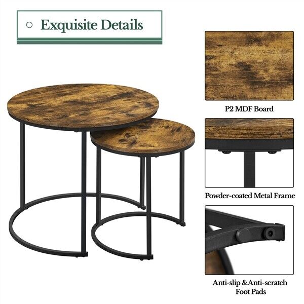 Rustic Nesting Coffee Table Set with Round Wooden Tabletops