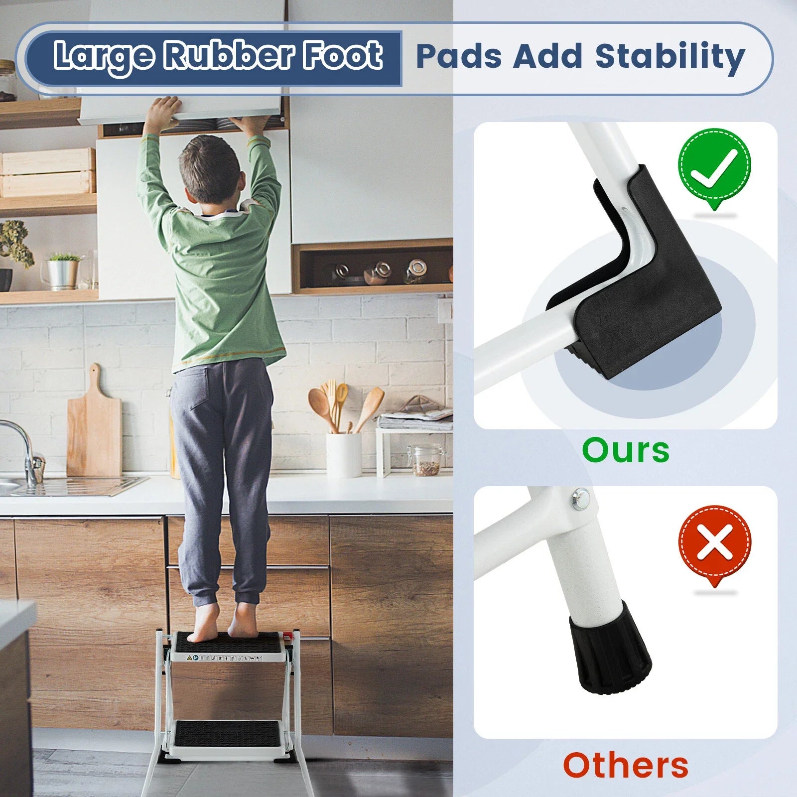 Foldable 2-Step Ladder with Handle, Non-Slip Pedals, 330 lb Capacity