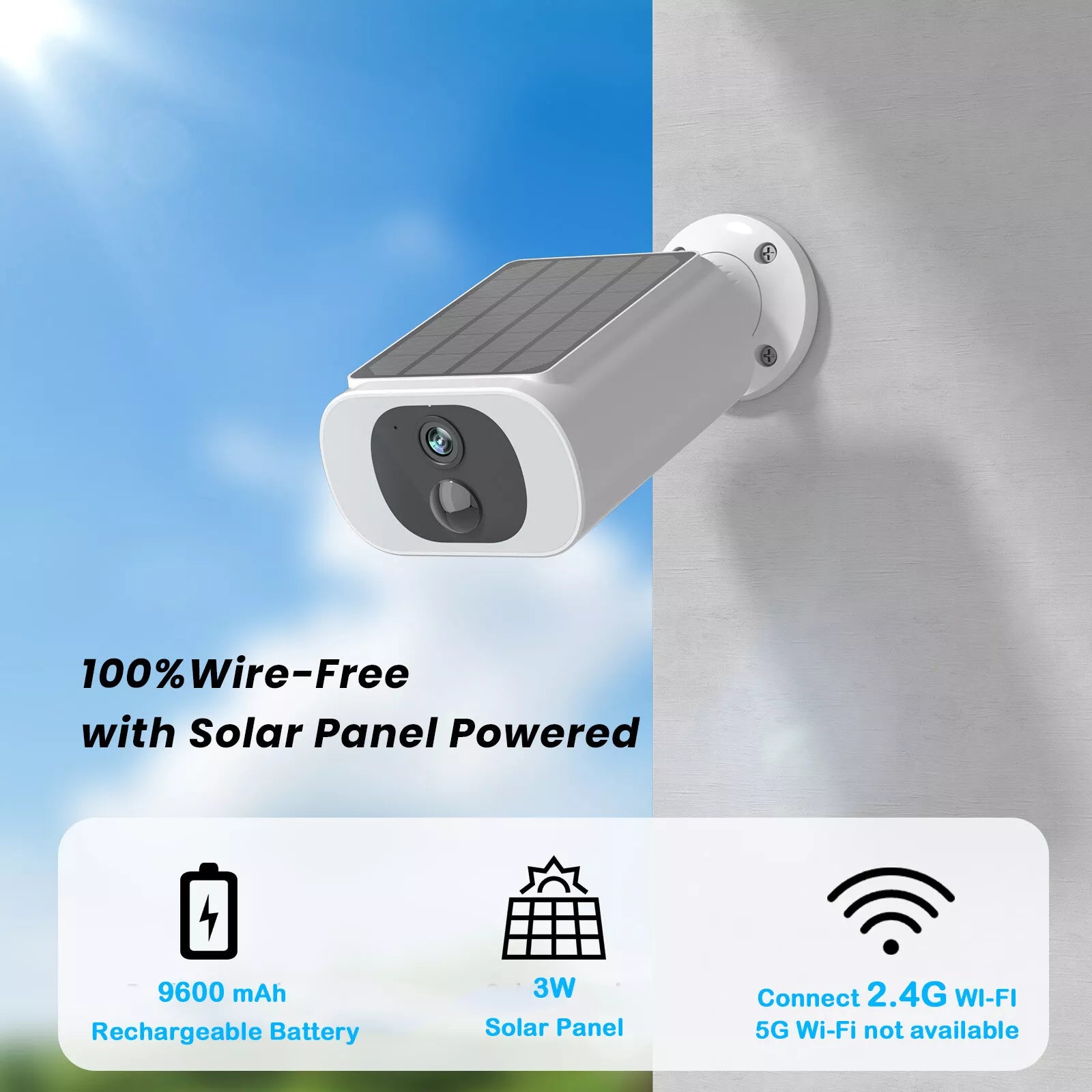 Solar-Powered Wireless Security Camera 3MP Outdoor Night Vision