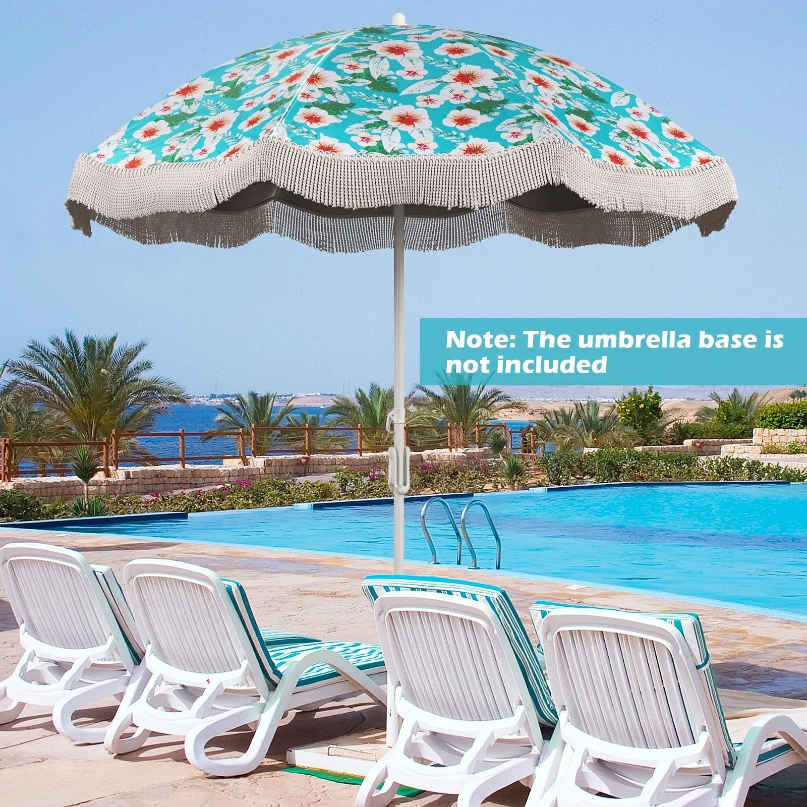 6.5 Ft Patio Fringe Umbrella with Adjustable Tilt & Carry Bag Green