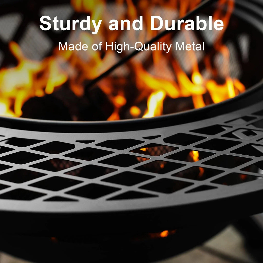 Outdoor Wood Fire Pit 32 Inch BBQ Grill Swivel Cooking Patio Heater
