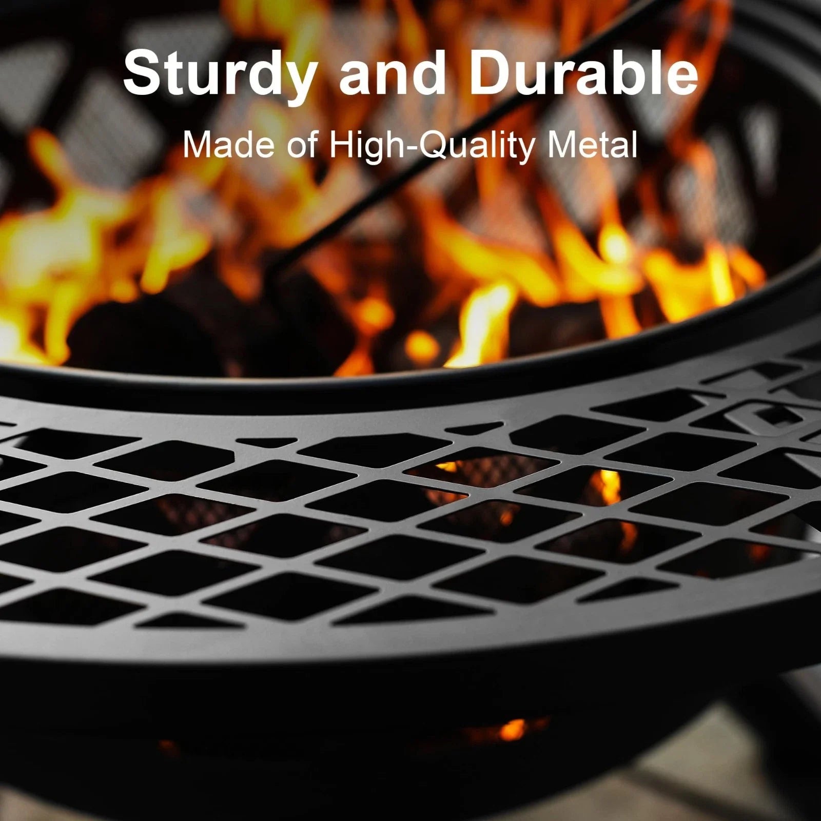 Outdoor Wood Fire Pit 32 Inch BBQ Grill Swivel Cooking Patio Heater