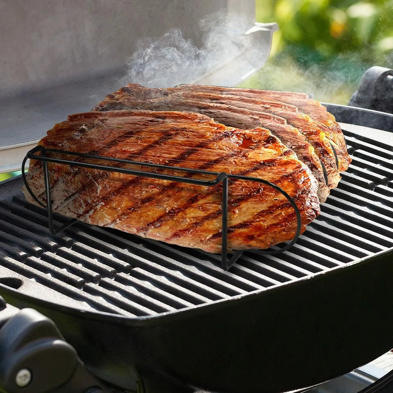 Non-Stick Rib Rack for Grilling Holds 4 Racks Porcelain Coated Steel