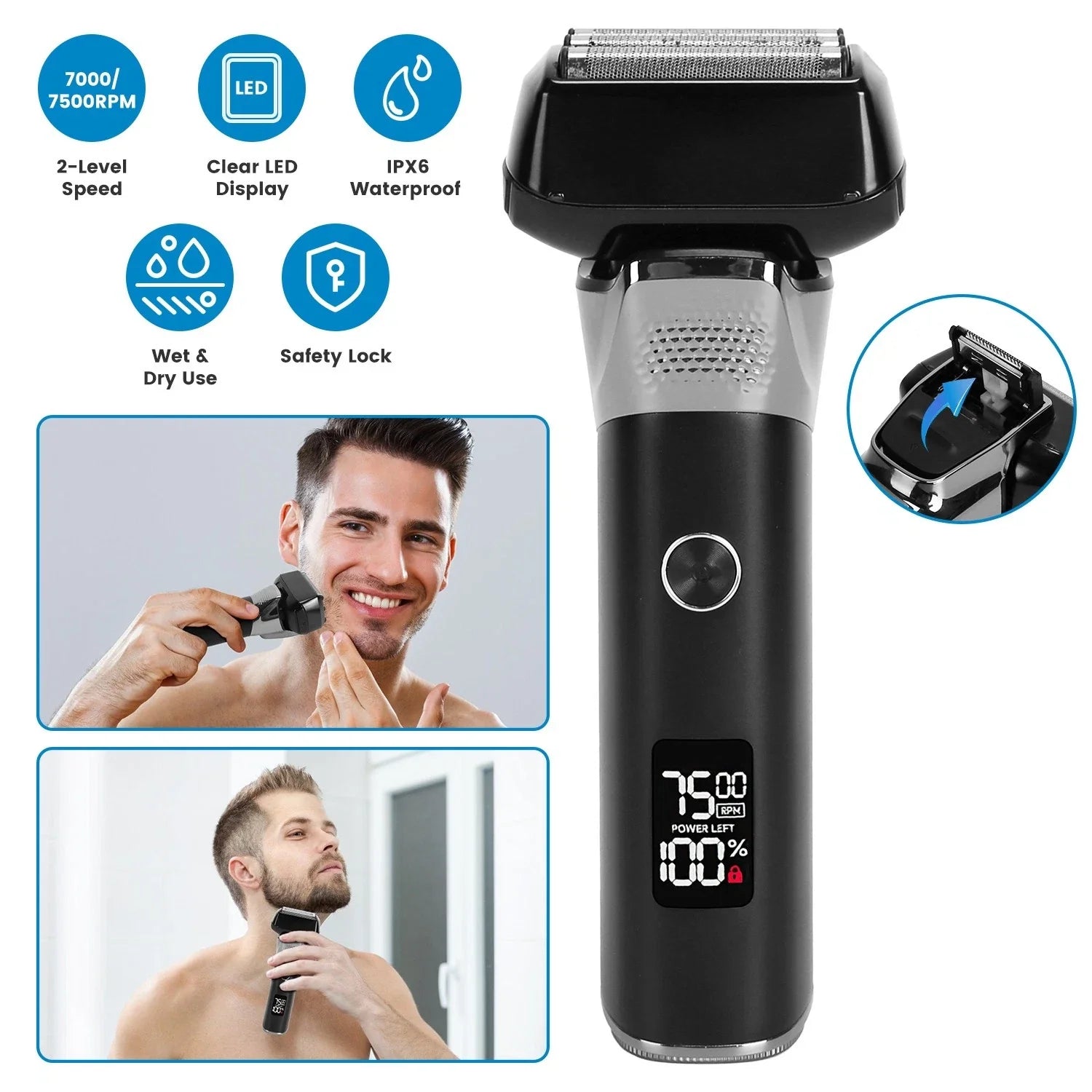 Mens 5-Blade Electric Foil Shaver Wet Dry Razor Dual Speed Trimmer
