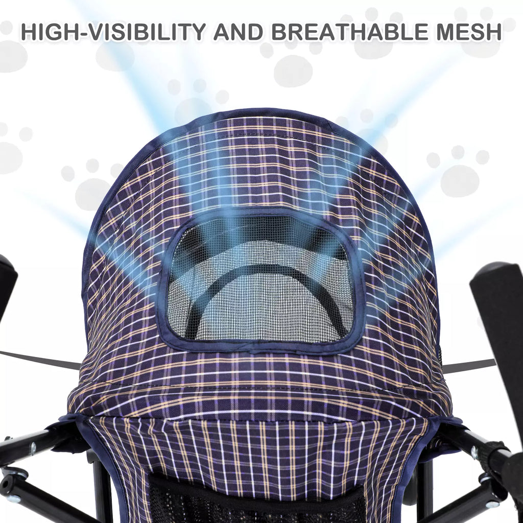 Foldable 4-Wheel Pet Stroller with Mesh Canopy and Rear Storage Basket