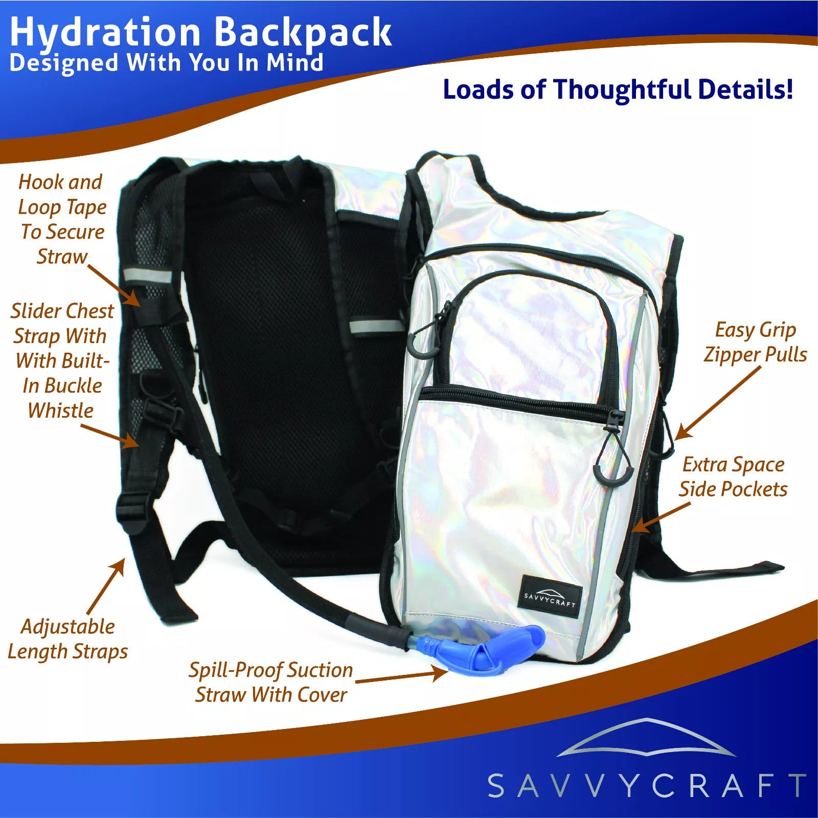 Holographic Insulated Hydration Backpack with 2L BPA-Free Water Bladder
