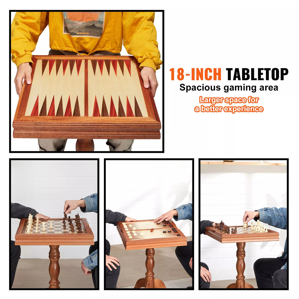 Wooden 3-in-1 Game Table for Chess, Checkers, and Backgammon Play
