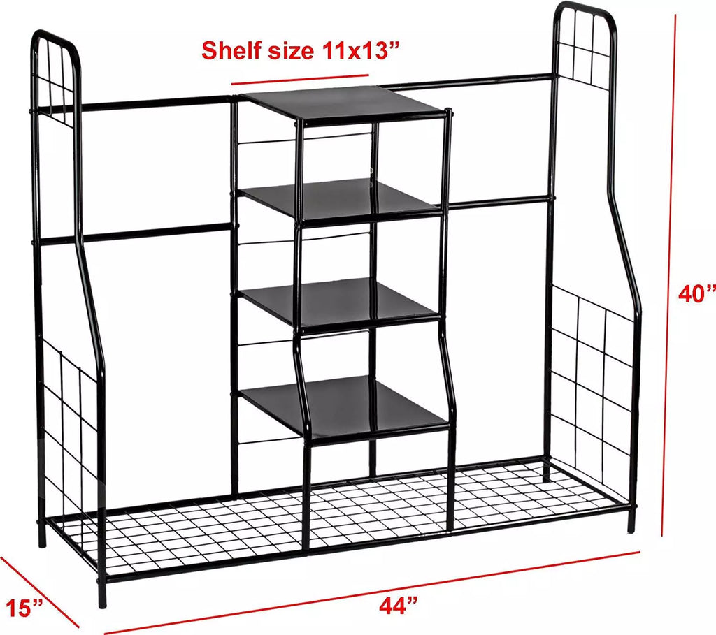 Dual Golf Bag Organizer Rack with Shelves for Garage or Home Storage