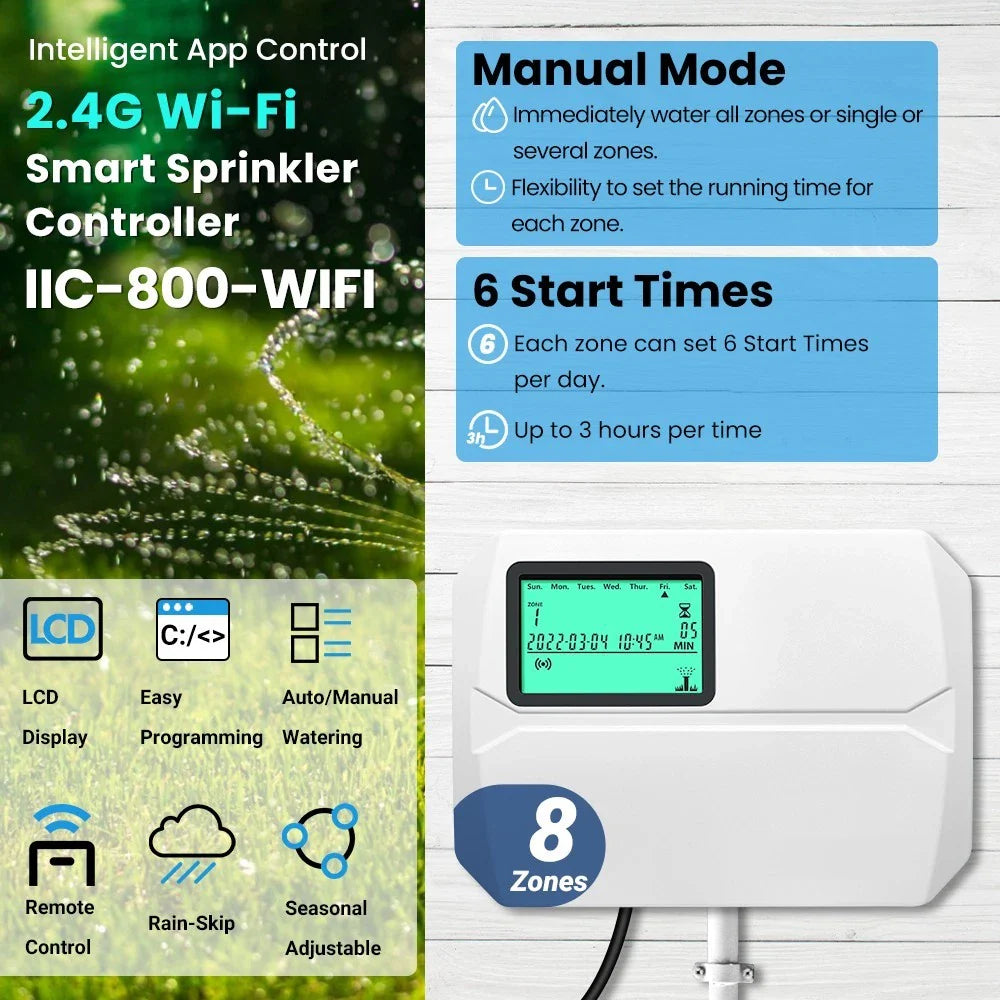 Smart 8 Zone WiFi Sprinkler Controller App Lawn Irrigation Timer