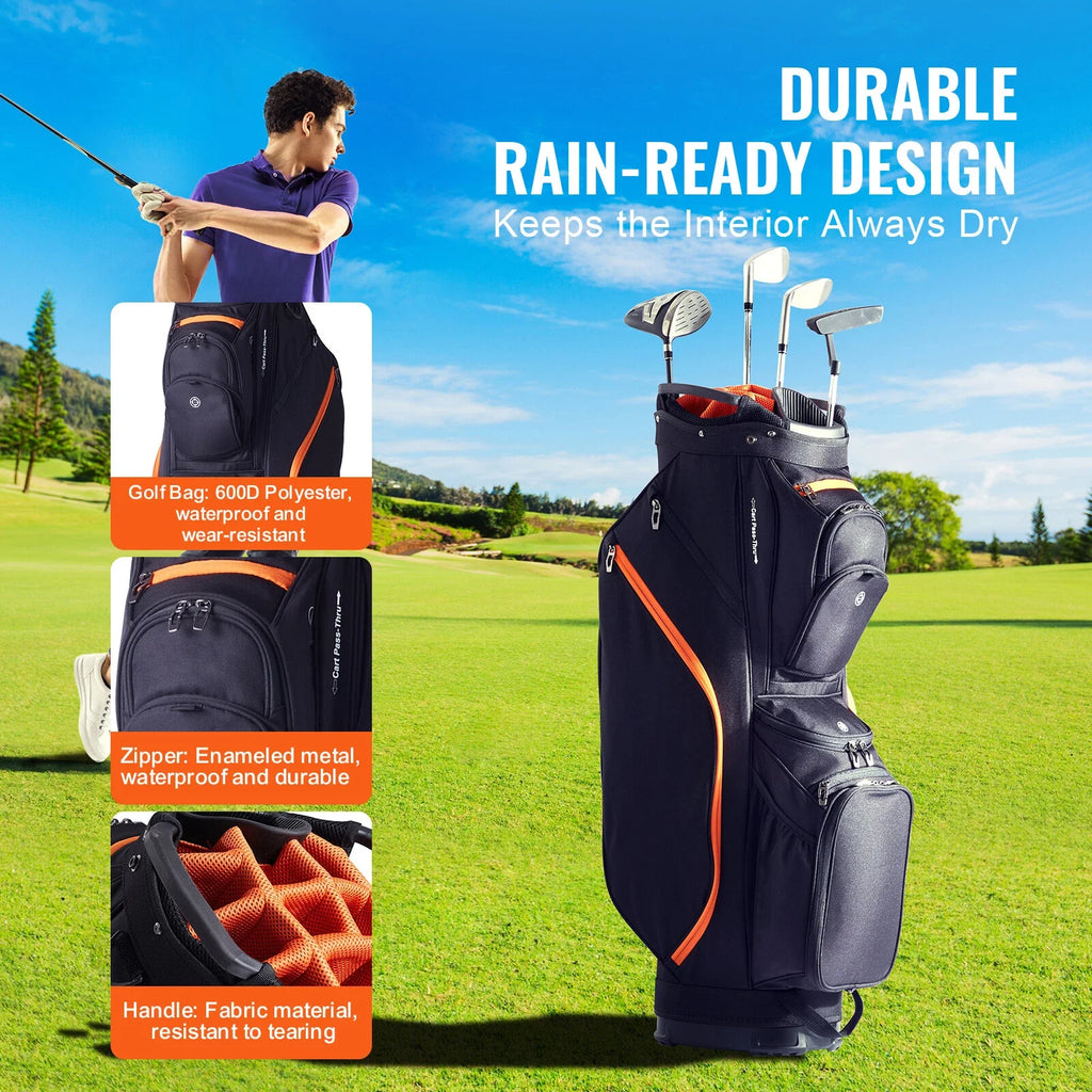 36" Golf Cart Bag with 14-Way Dividers and 13 Storage Pockets Black