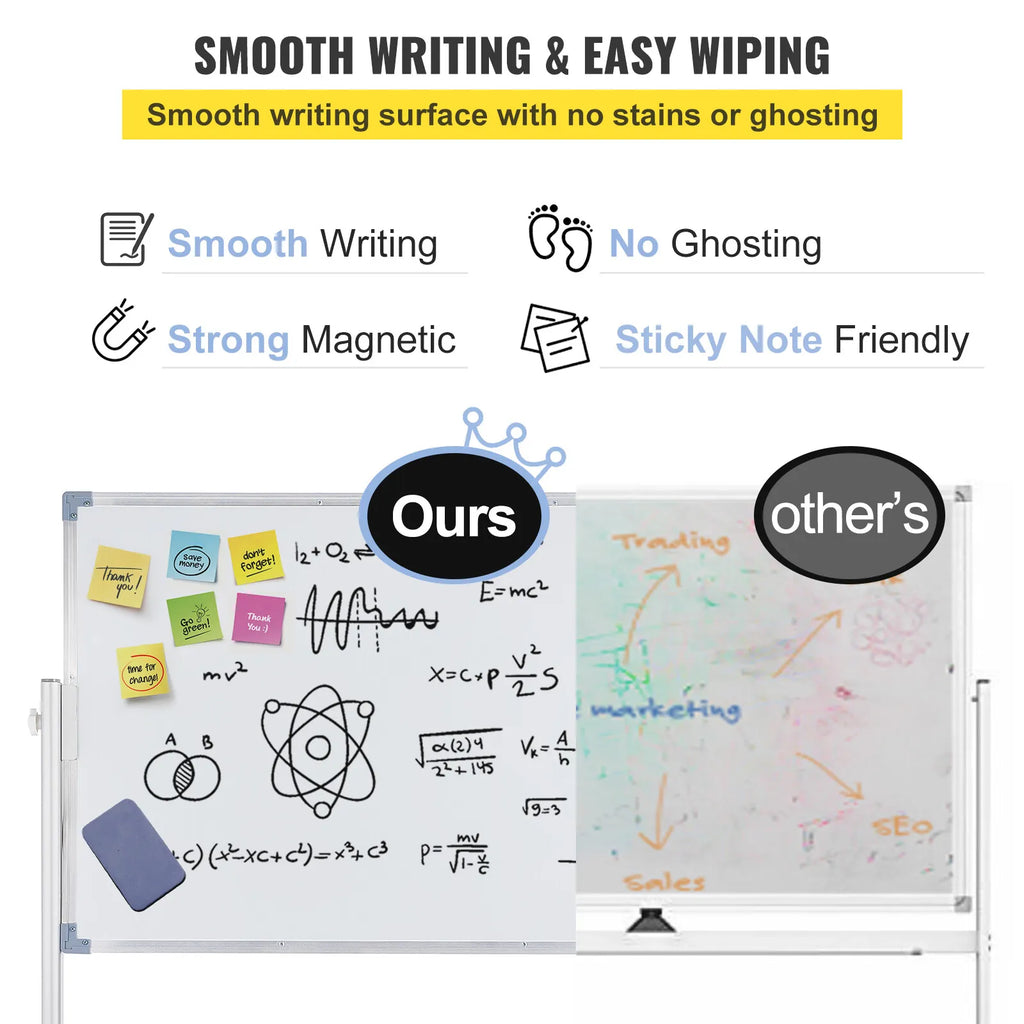36" x 24" Double-Sided Magnetic Whiteboard with Mobile Stand