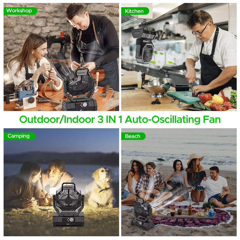 20000mAh Rechargeable Camping Fan with LED Light, USB & Remote Control
