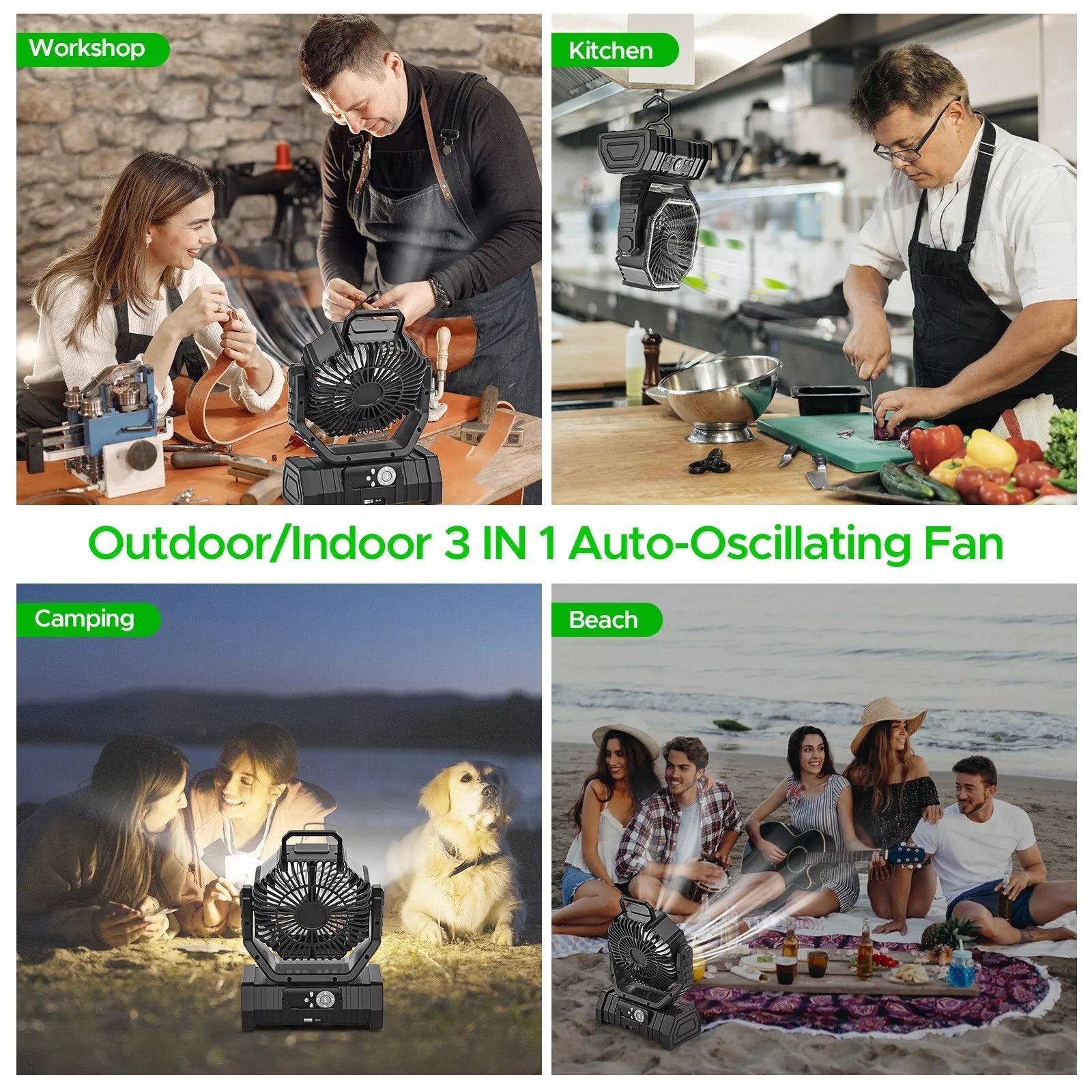 20000mAh Rechargeable Camping Fan with LED Light, USB & Remote Control