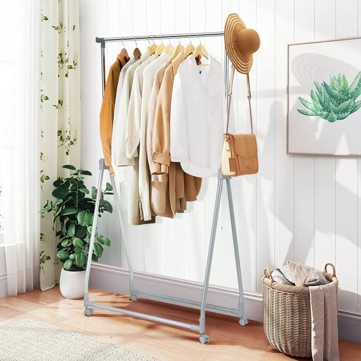 Foldable Garment Rack with Wheels Extendable Heavy-Duty
