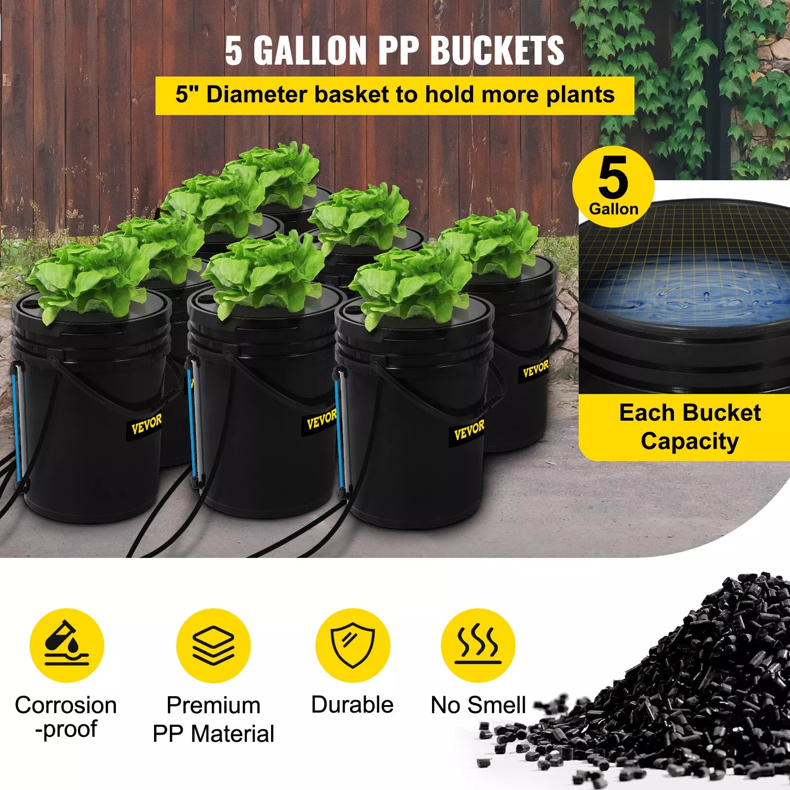 8-Bucket DWC Hydroponic System 5 Gallon Capacity