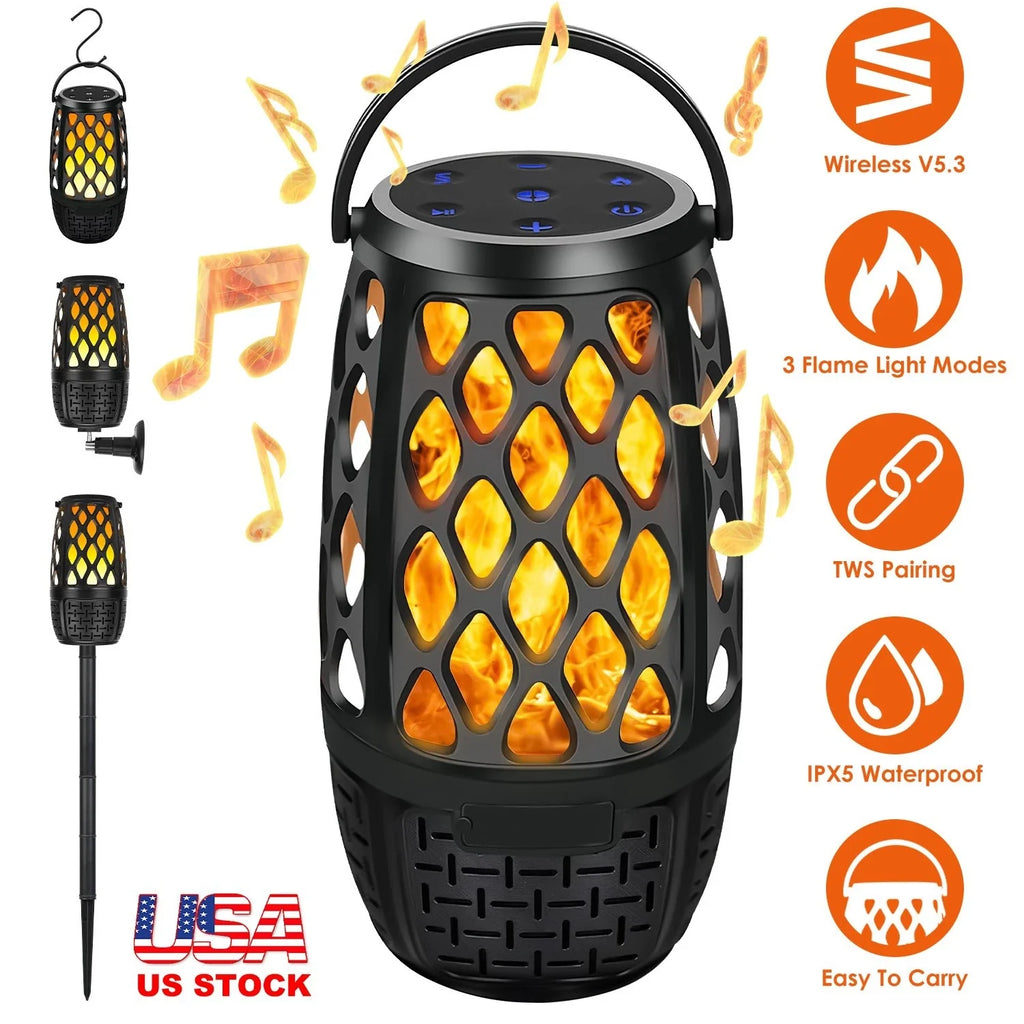 Wireless Outdoor Speaker Flame Light Lantern Mountable Waterproof