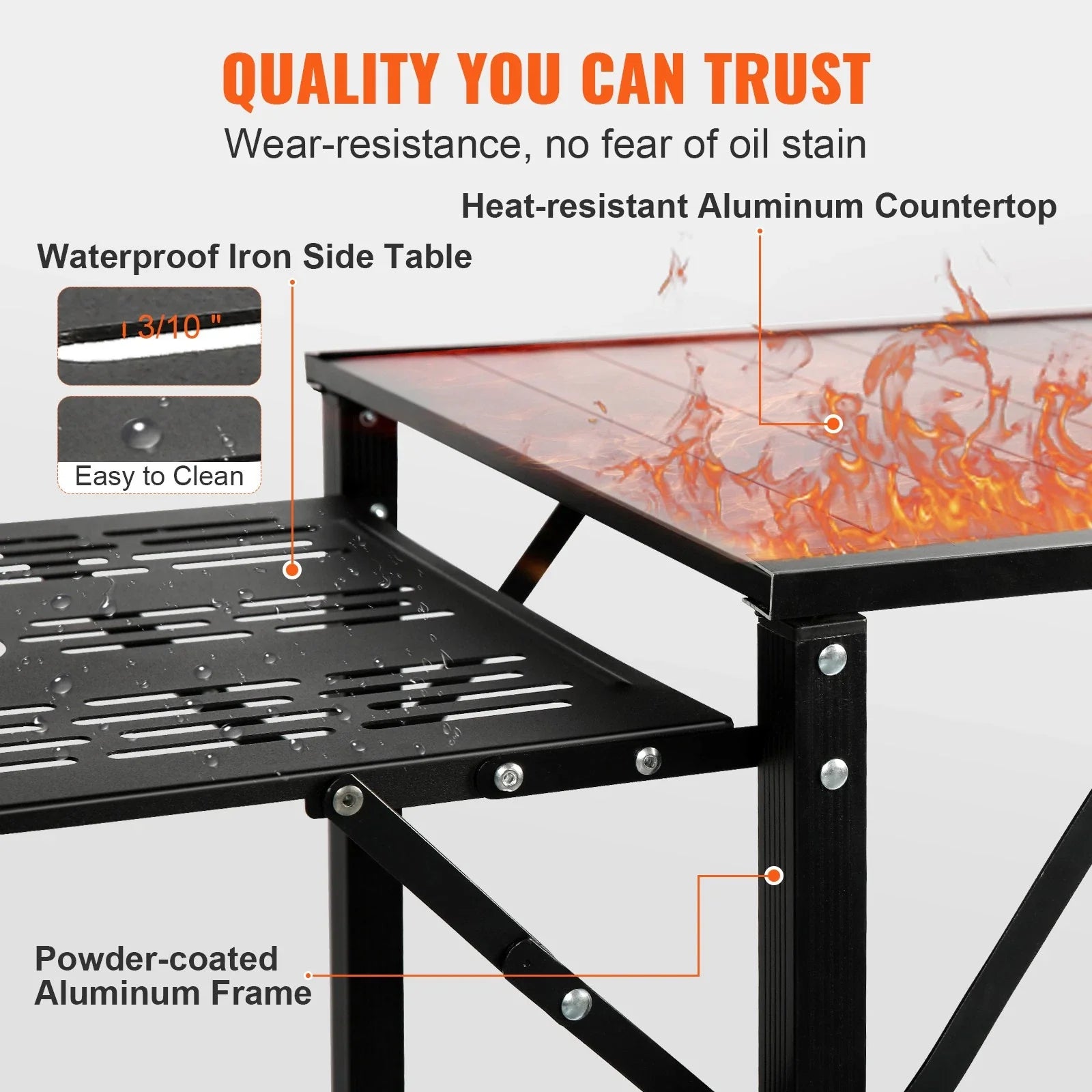 Camping Kitchen Table with Sink, Foldable Shelves & Aluminum Frame