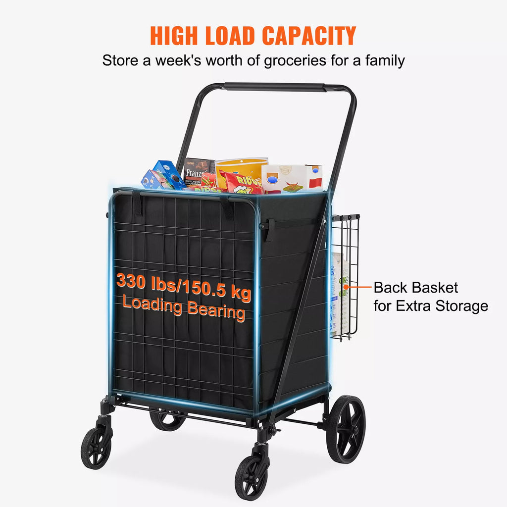 Folding Shopping Cart with Double Baskets 330 lbs Heavy Duty