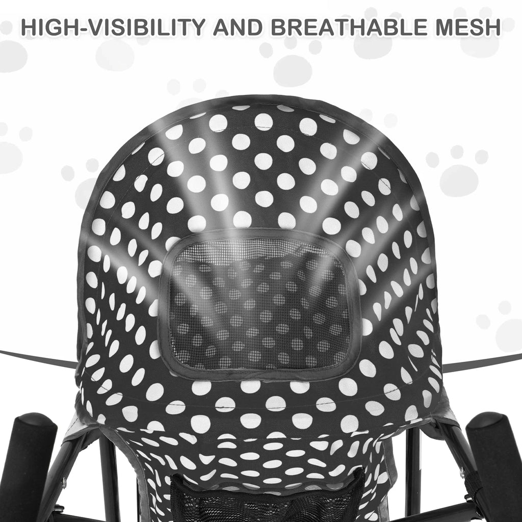Polka Dot Foldable Pet Stroller with Mesh and Storage Basket