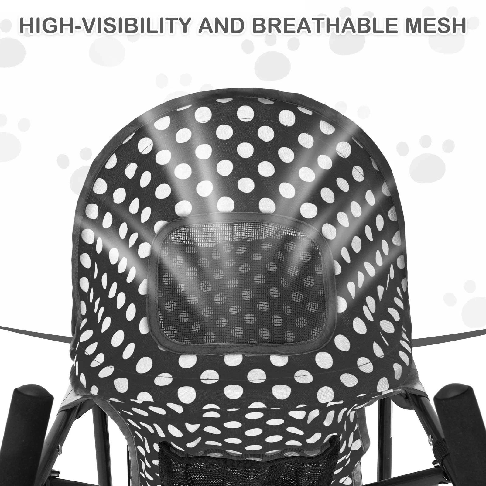 Polka Dot Foldable Pet Stroller with Mesh and Storage Basket