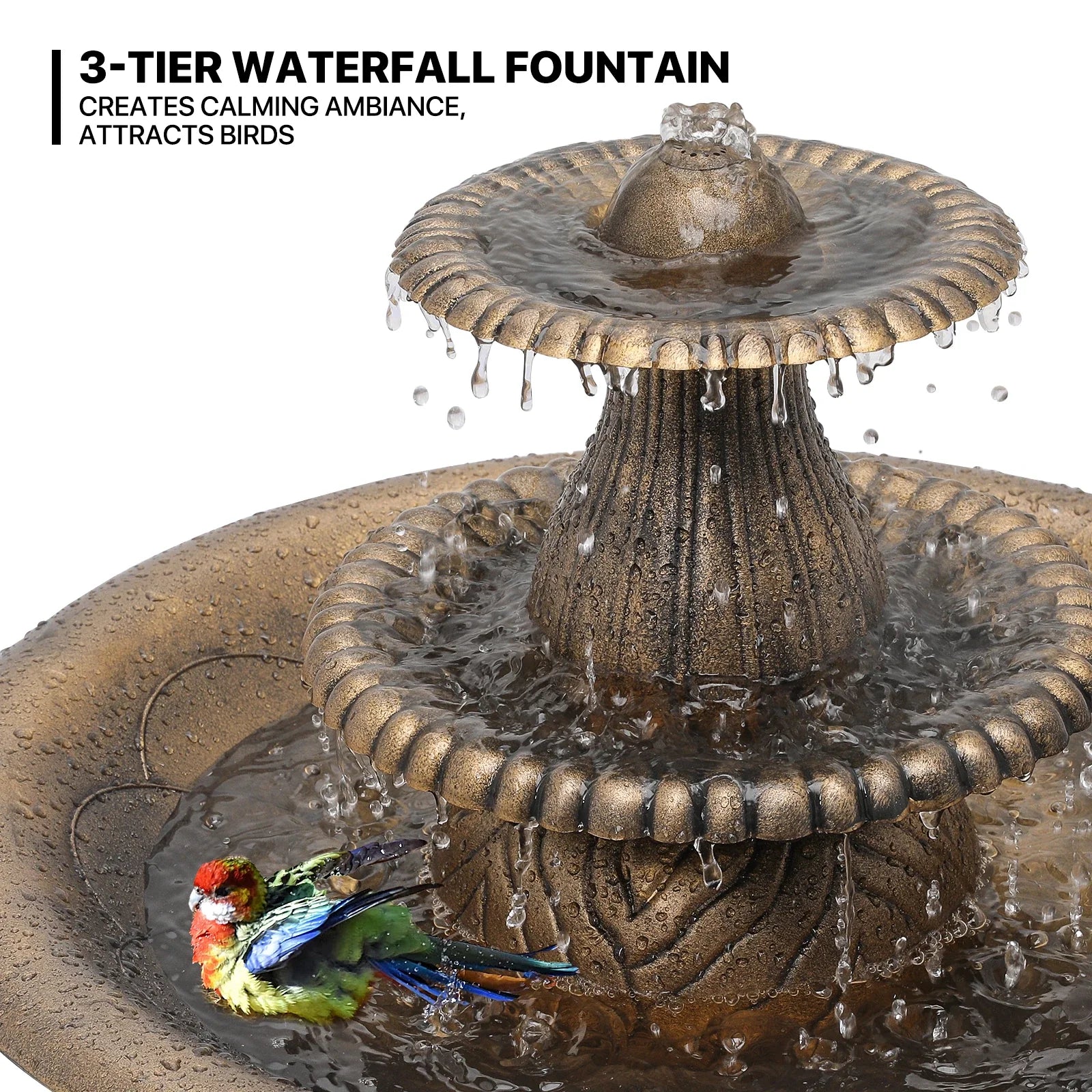 35" Bronze 3-Tier Pedestal Bird Bath Fountain with Electric Pump