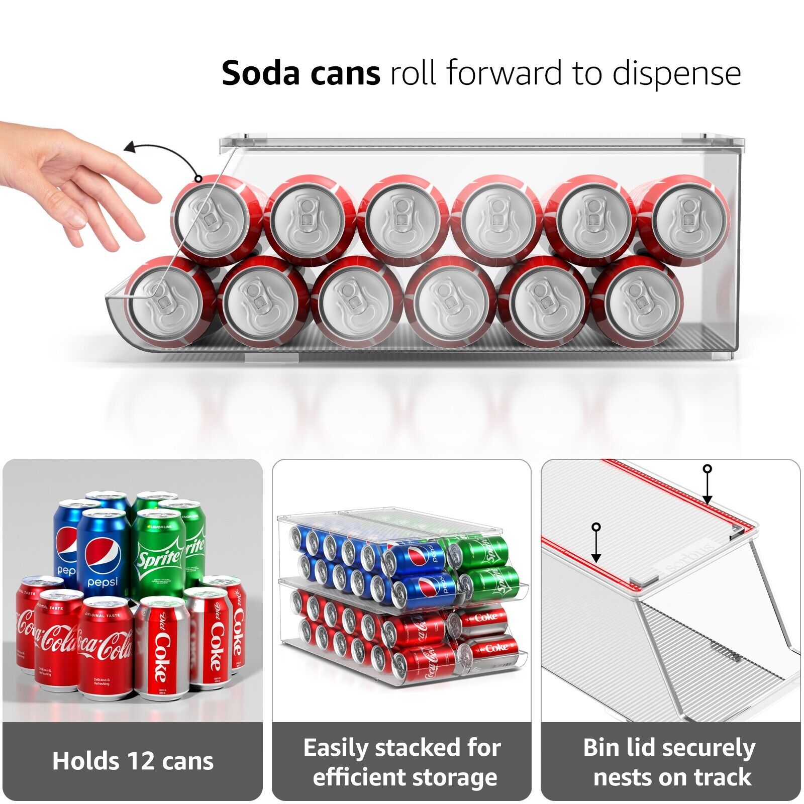 Stackable Soda Can Organizer for Refrigerator Holds 48 Cans