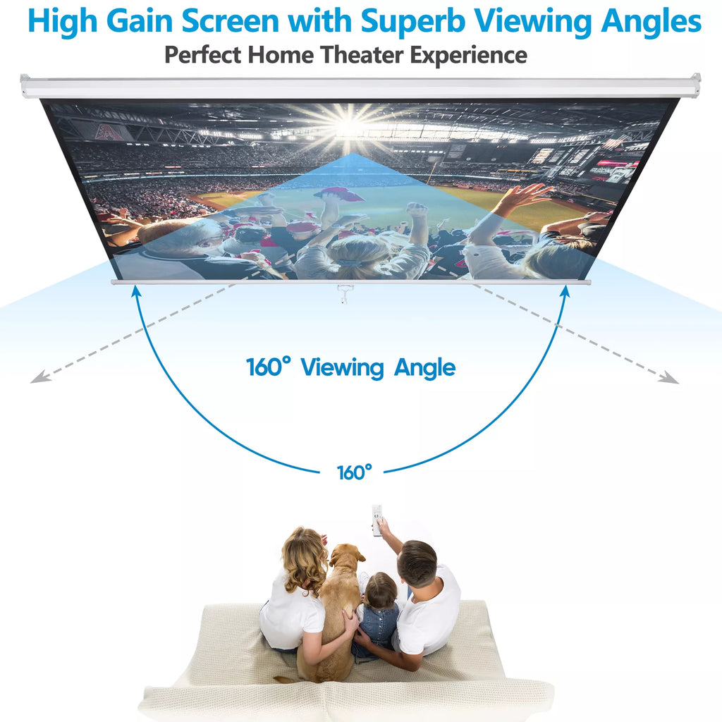 100-Inch 16:9 HD Manual Pull Down Projector Screen Home Theater