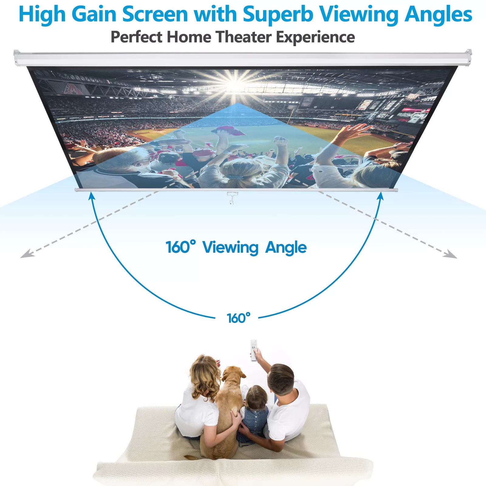 100-Inch 16:9 HD Manual Pull Down Projector Screen Home Theater