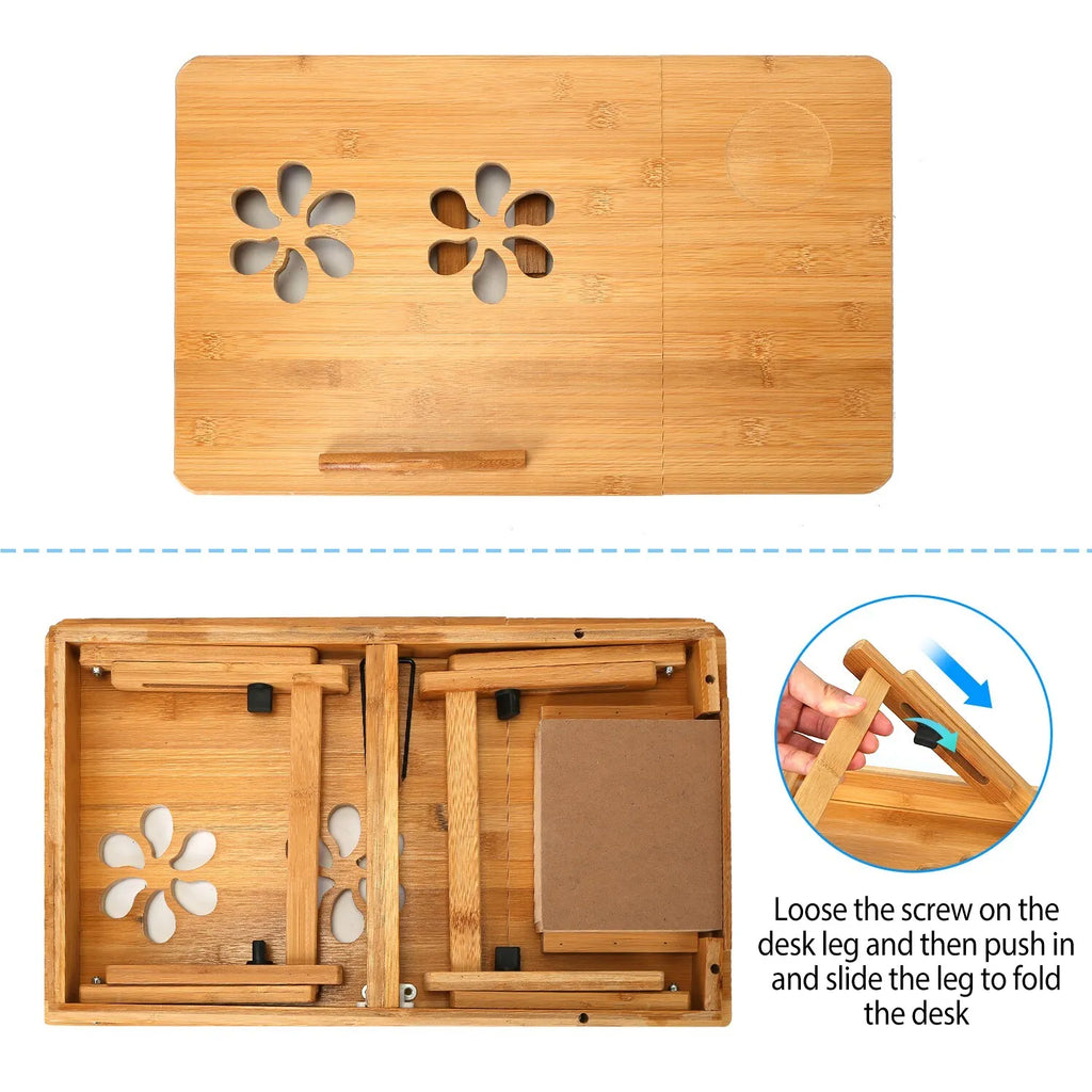 Adjustable Bamboo Laptop Desk Folding Stand for Bed & Sofa