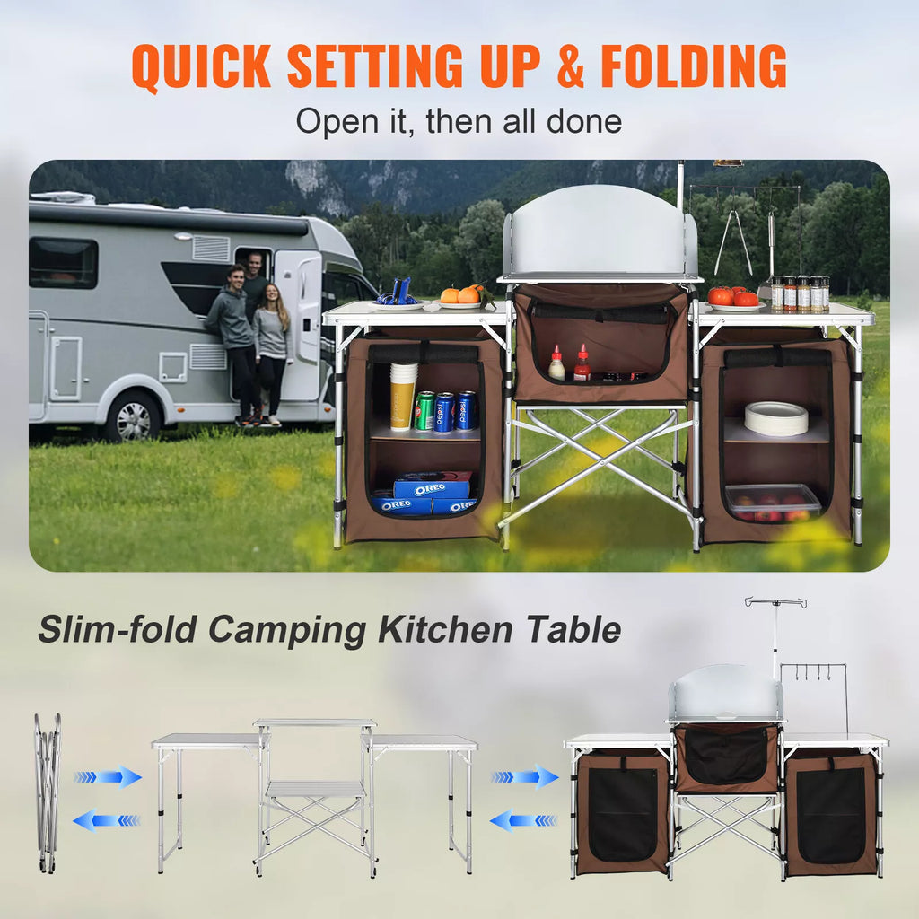 Folding Portable Camping Kitchen Table with Storage
