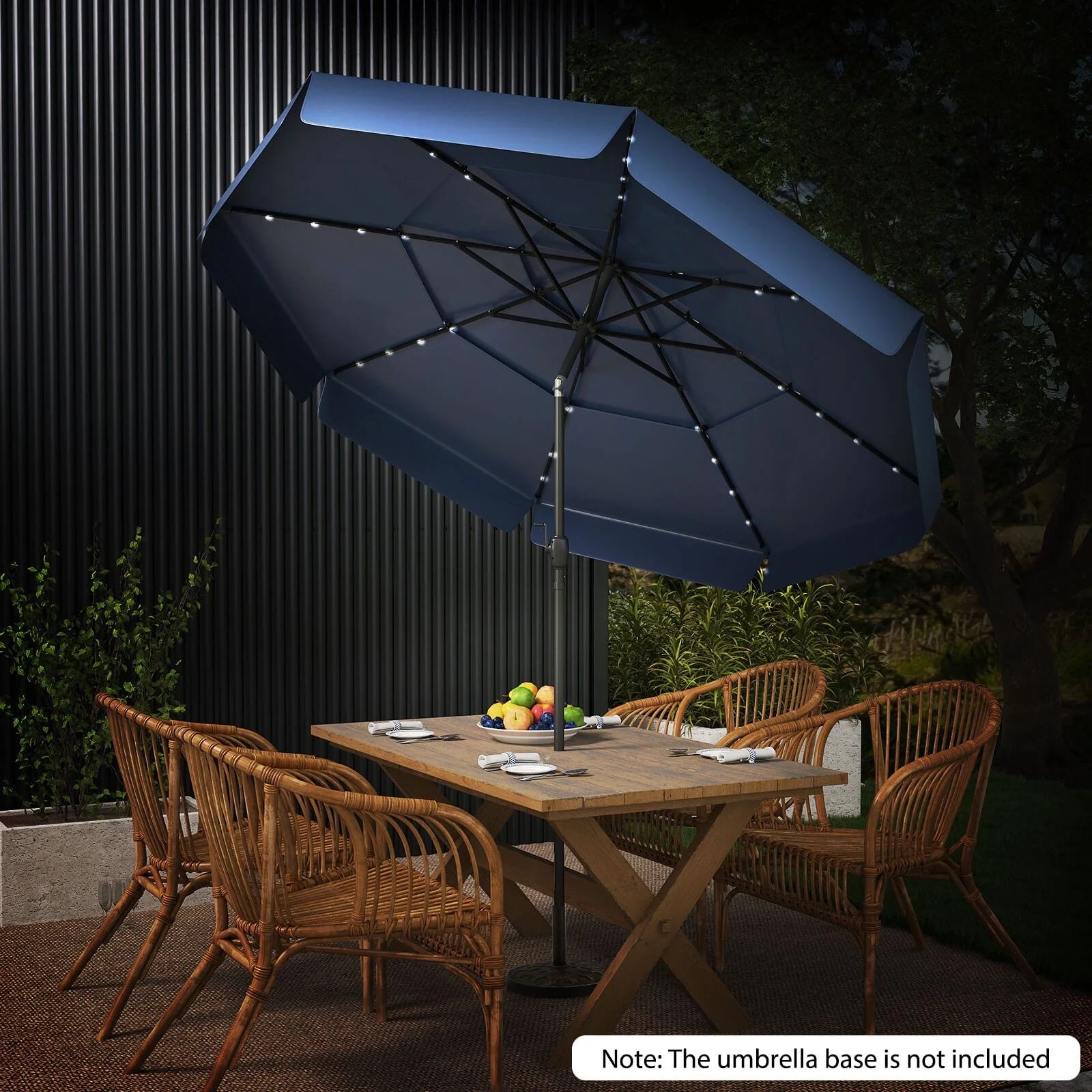 10 FT Solar Patio Umbrella with LED Lights and 3-Tier Vented Design