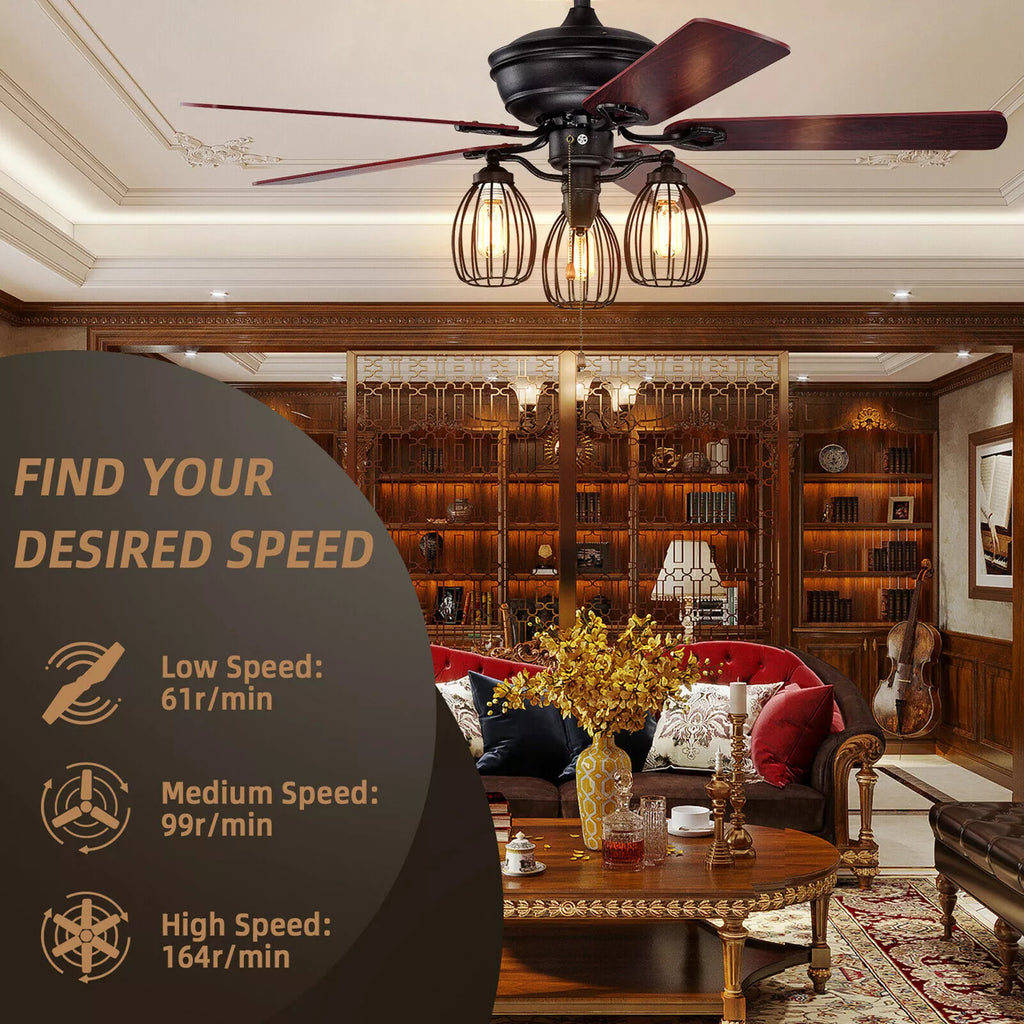 52" Ceiling Fan with Lights Quiet Motor & Reversible Blades