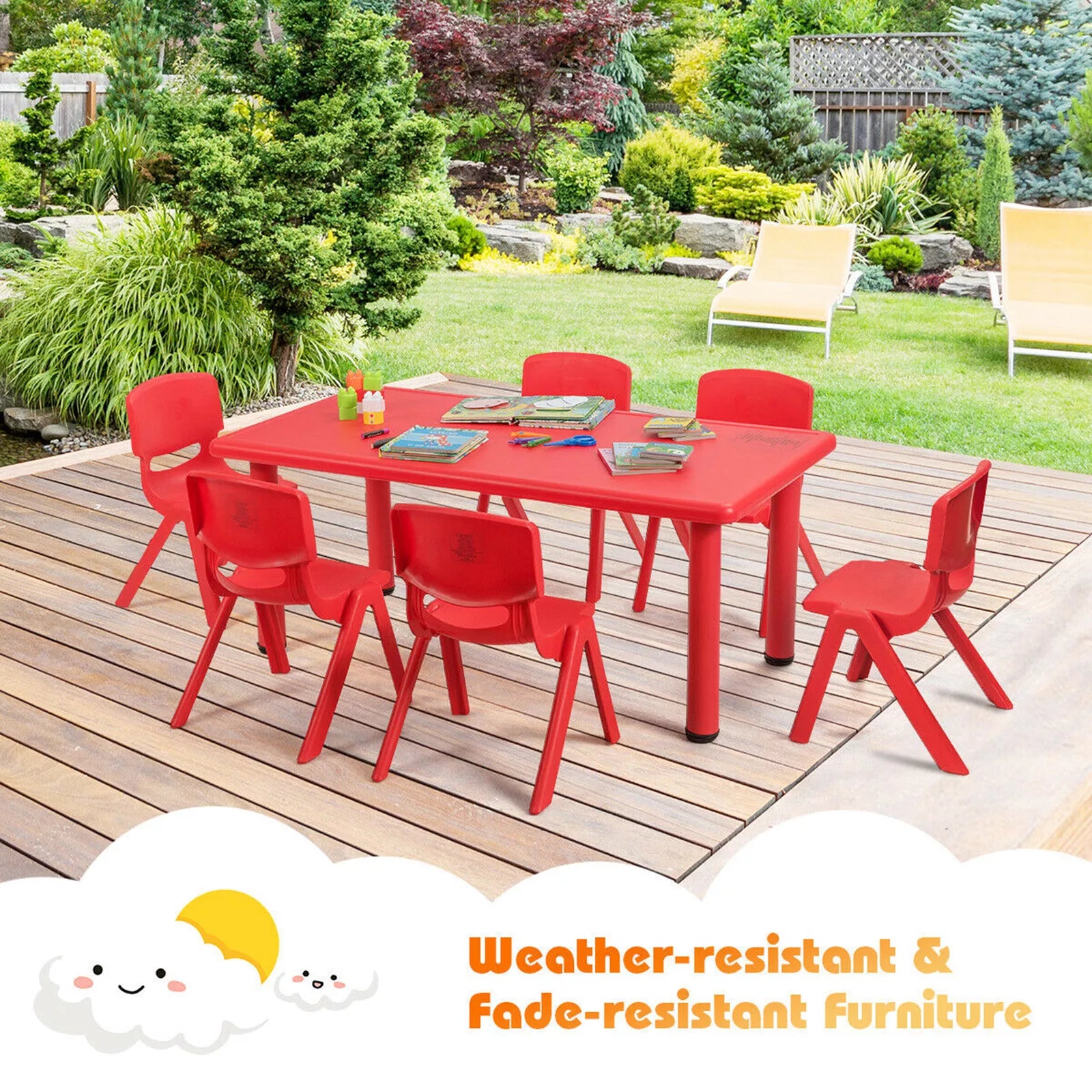 Kids Red Rectangular Play Table Home & Classroom