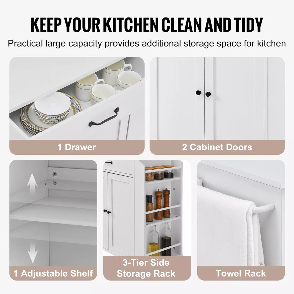 Rolling Kitchen Island Cart Storage Shelves Power Strip