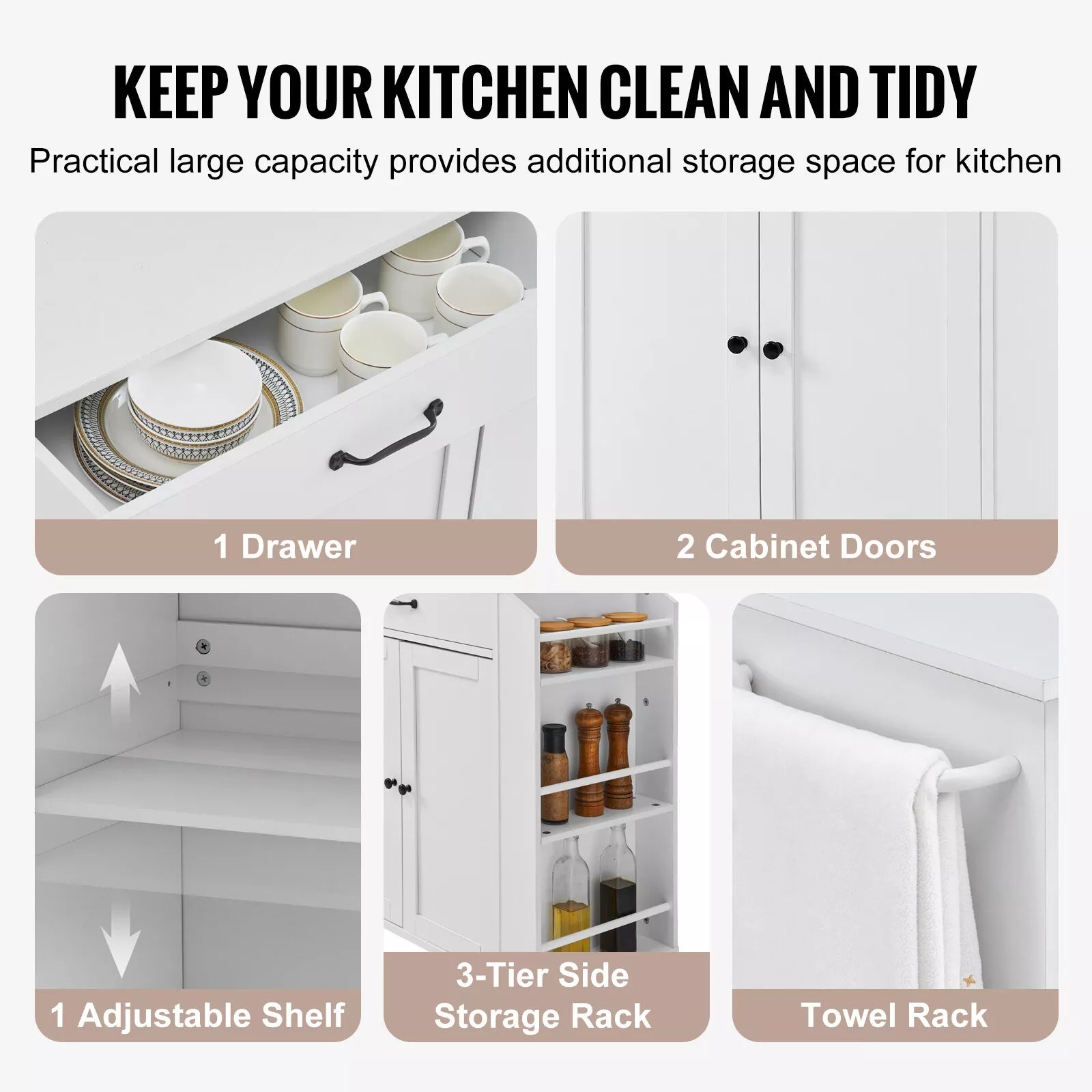 Rolling Kitchen Island Cart Storage Shelves Power Strip
