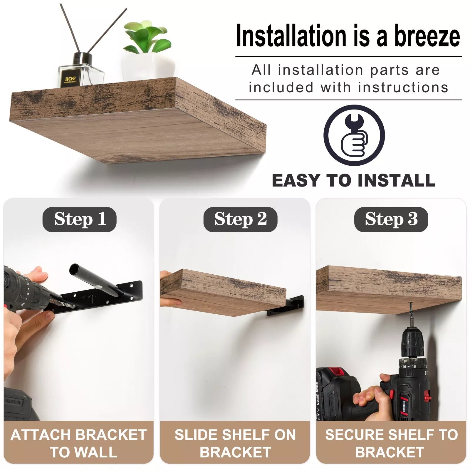 Wall-Mounted Floating Shelves Set of 3 for Home Decor & Storage