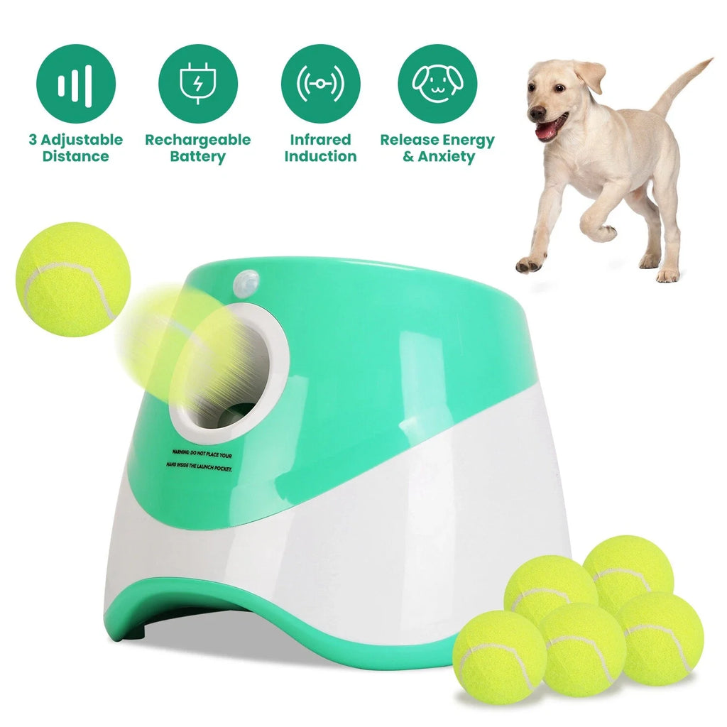 Rechargeable Automatic Dog Ball Thrower with 3 Distances & 6 Balls