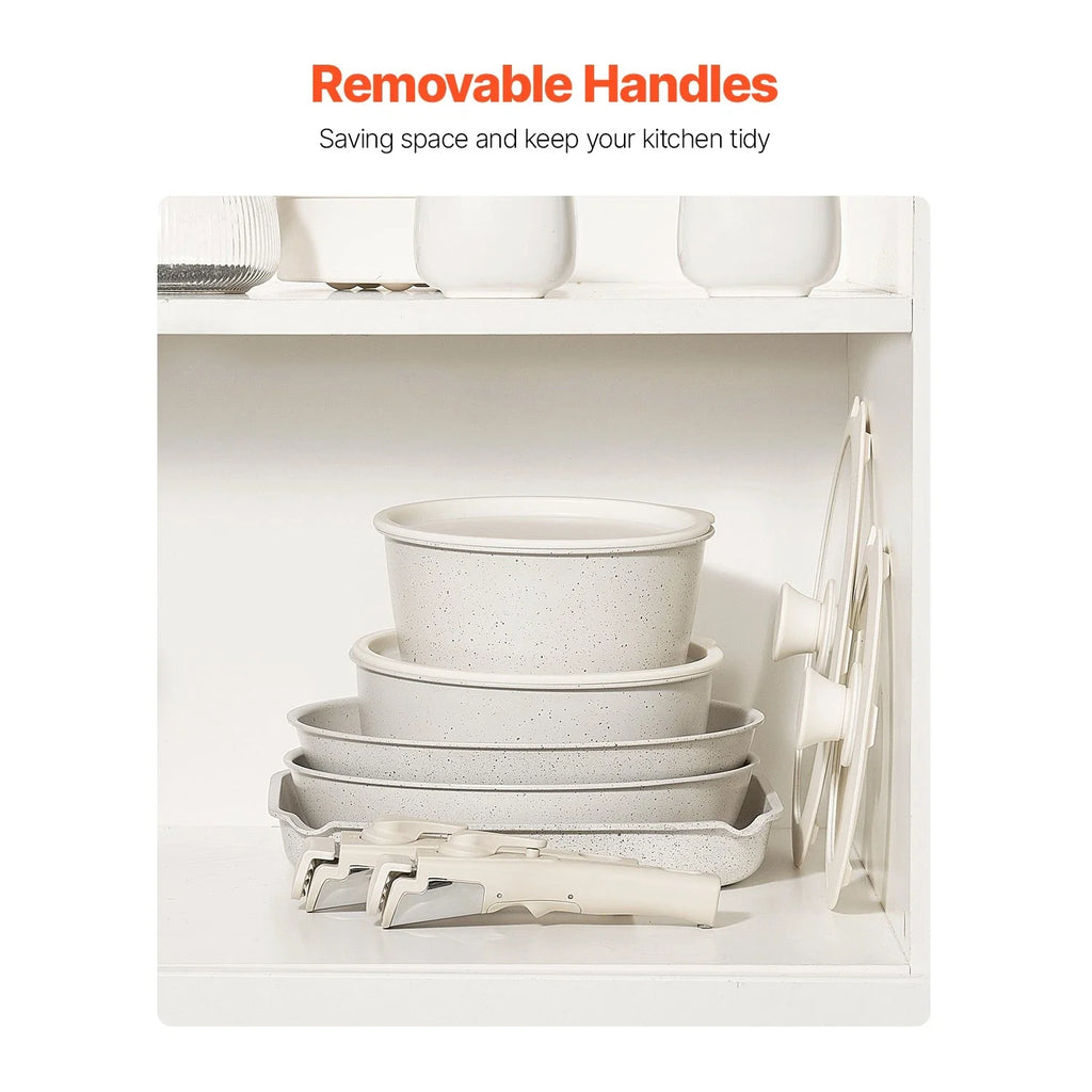 17-Piece Nonstick Pots and Pans Set with Detachable Handle & Lids