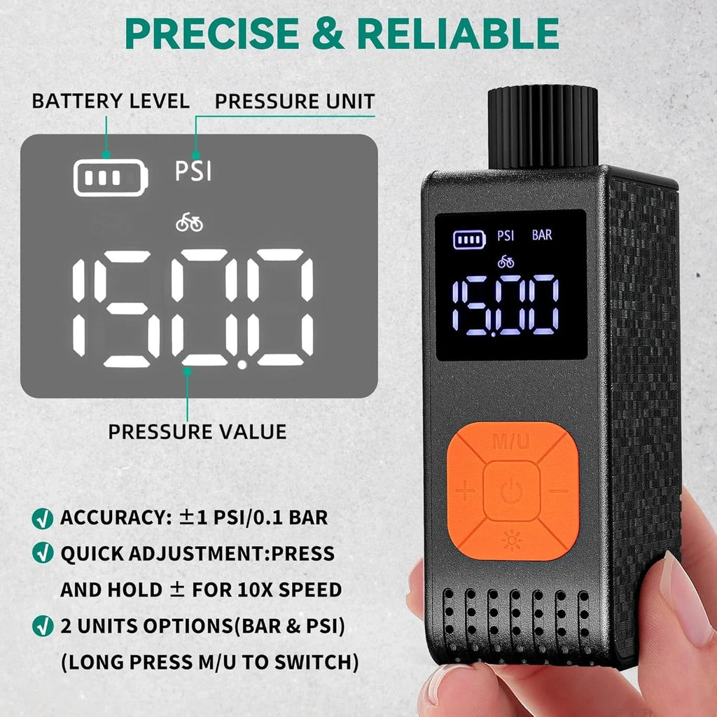 Portable Electric Air Pump 150PSI Bike Tire Inflator Mini Tool