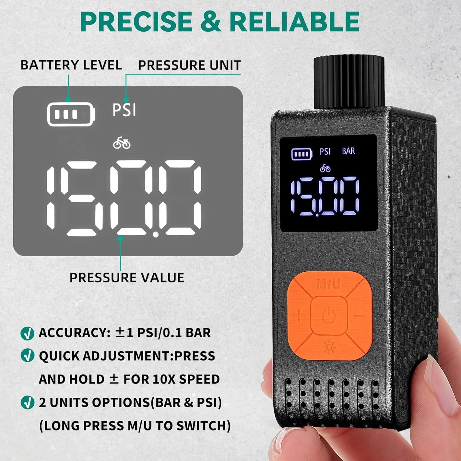 Portable Electric Air Pump 150PSI Bike Tire Inflator Mini Tool
