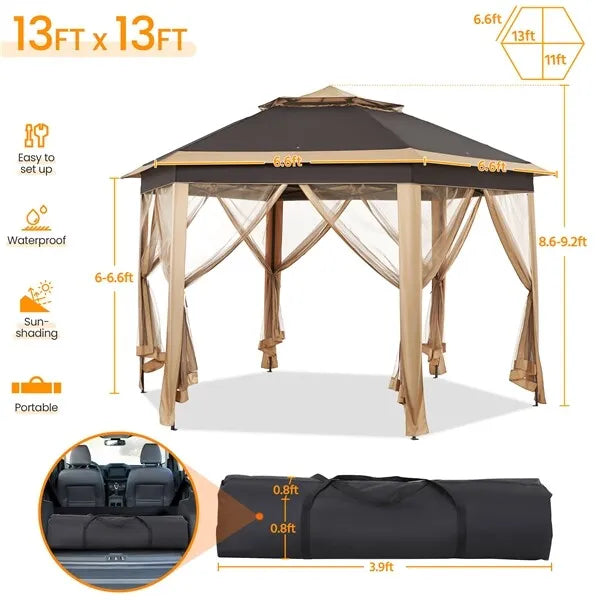 Hexagonal Outdoor Gazebo Canopy Tent Mesh Netting Garden Shelter