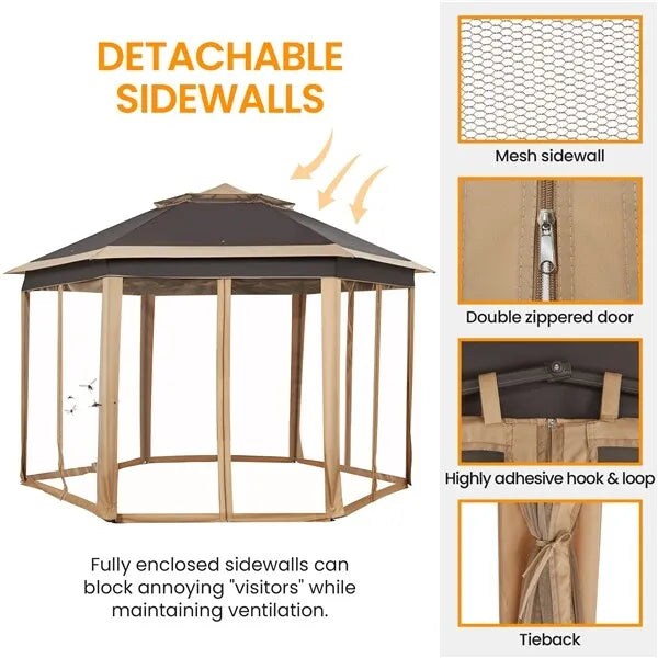 Hexagonal Outdoor Gazebo Canopy Tent Mesh Netting Garden Shelter