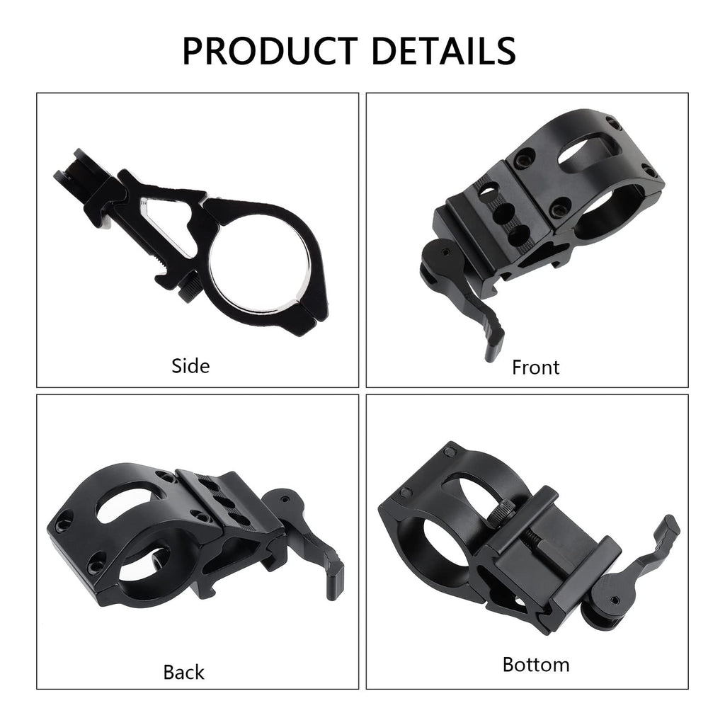 Ring Mount 25.4mm Angled Offset Low Profile QD Picatinny Rail for Flashlight