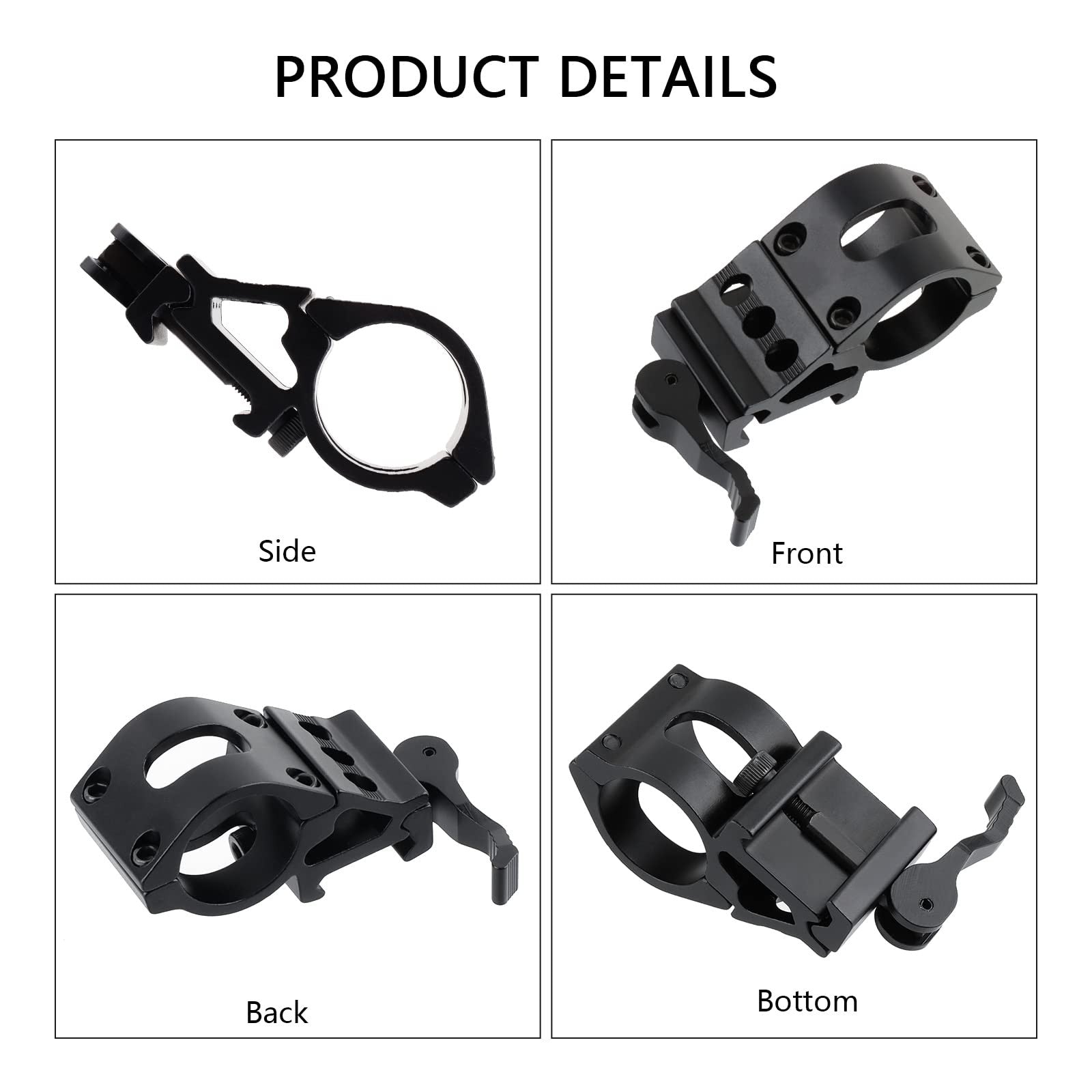 Ring Mount 25.4mm Angled Offset Low Profile QD Picatinny Rail for Flashlight