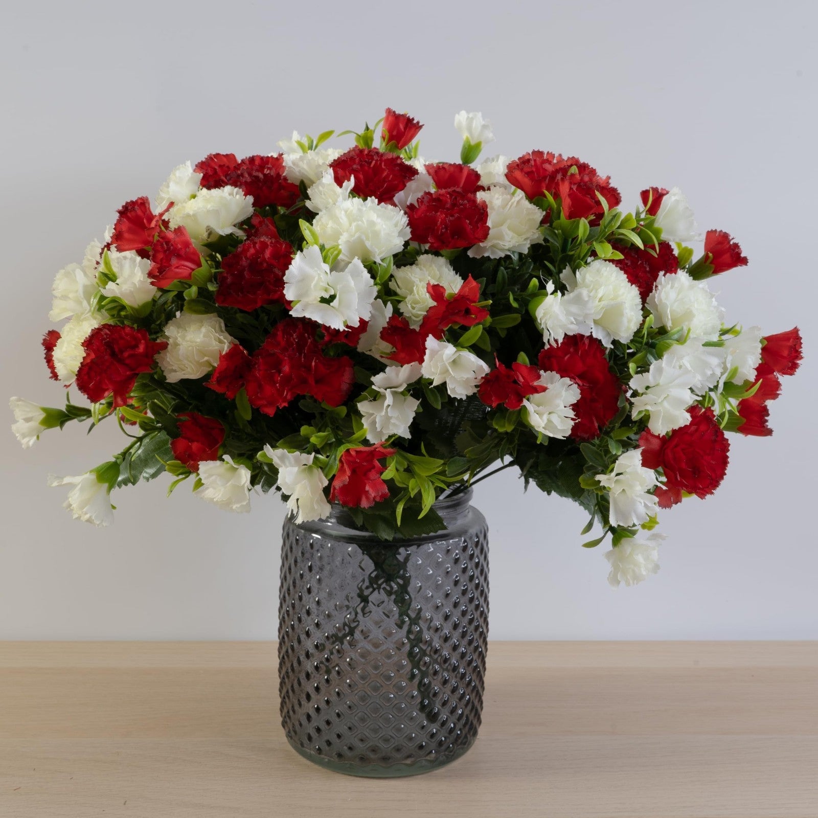 Artificial Silk Carnation Flower Bush Red & Ivory Home Wedding Grave Decoration