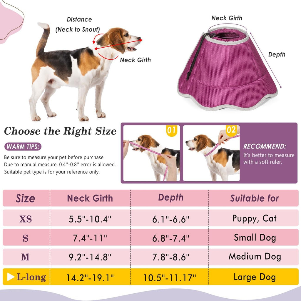 Dog Recovery Collar E-Collar Breathable Surgery Protective Cone – Magenta L