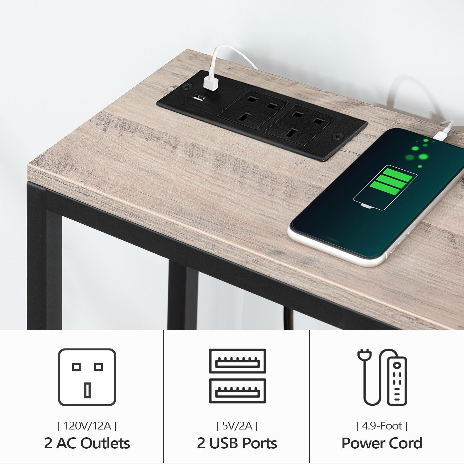 Console Table 160cm with Power Outlet & USB Ports - Industrial